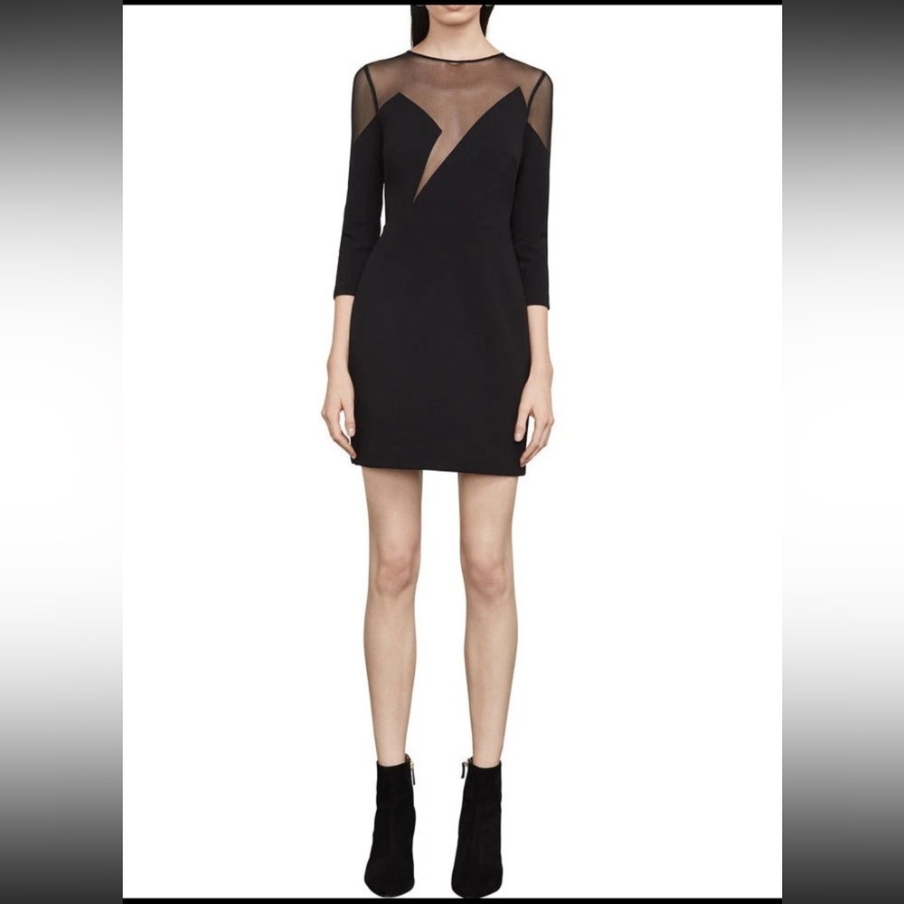 BCBG Max Azria Edesa Sheer Mesh Neck Mini Dress Black NWT Size 4 Cocktail